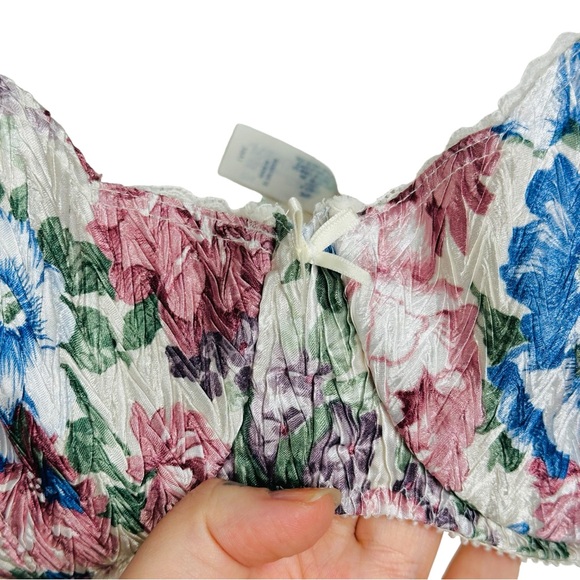 Bestform Vintage 70s Crinkle Satin Metallic Floral Printed Ruched Underwire Bra - Picture 8 of 14